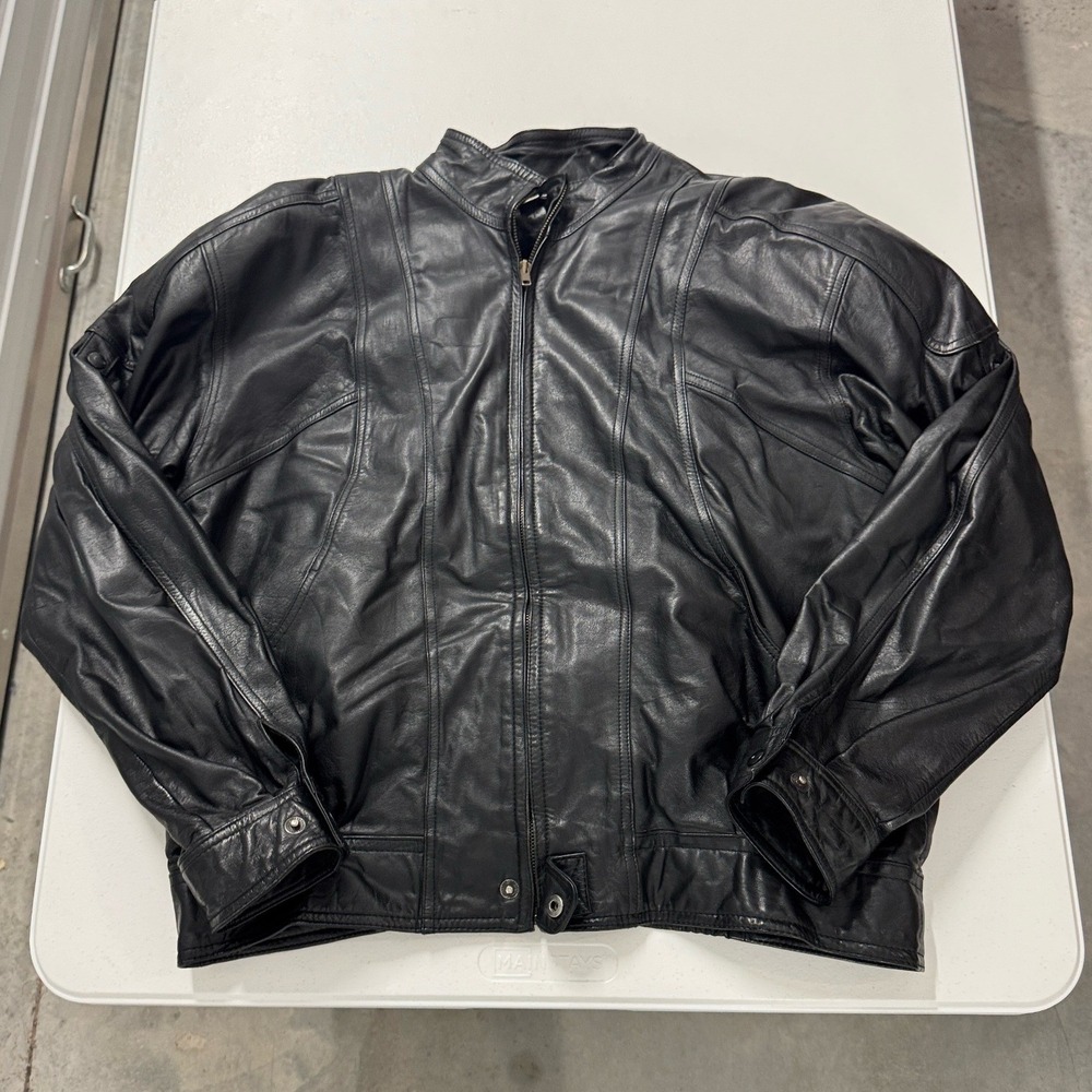 Wilson Leather Bomber Jacket Mens XL Black Excellent Full Zip Moto Biker